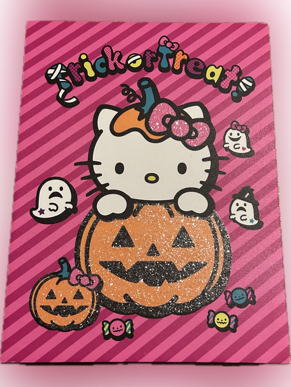 Sanrio Hello Kitty Halloween canvas wall art sign - glitter pumpkin